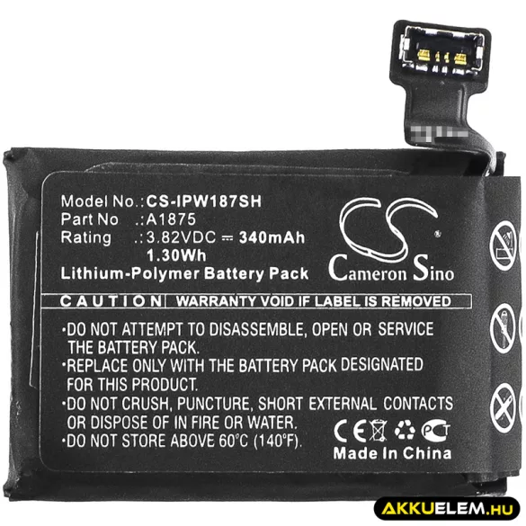 Utángyártott Apple Okosóra Li-Polymer akkumulátor 3.82V 340mAh A1875 - CameronSino