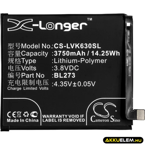 Utángyártott Lenovo mobil Li-Polymer akkumulátor 3.8V 3750mAh BL273 - CameronSino