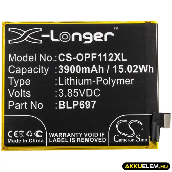 Utángyártott Oppo mobil Li-Polymer akkumulátor 3.85V 3900mAh BLP697 - CameronSino