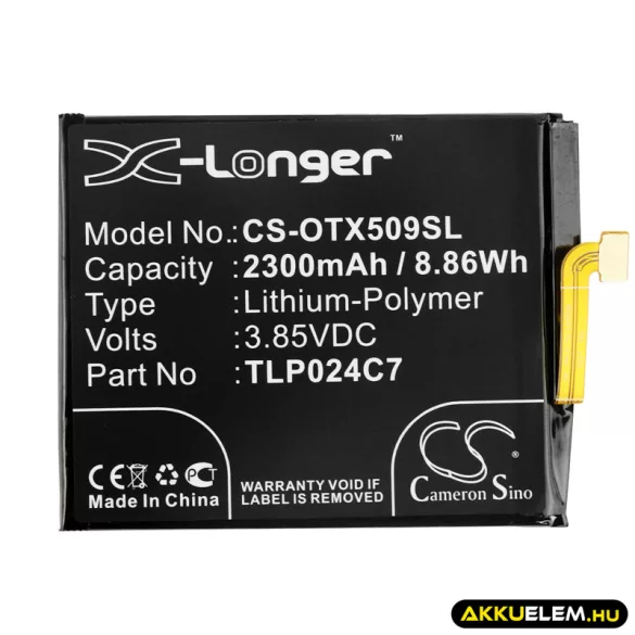 Utángyártott Alcatel mobil Li-Polymer akkumulátor 3.85V 2300mAh TLP024C7 - CameronSino