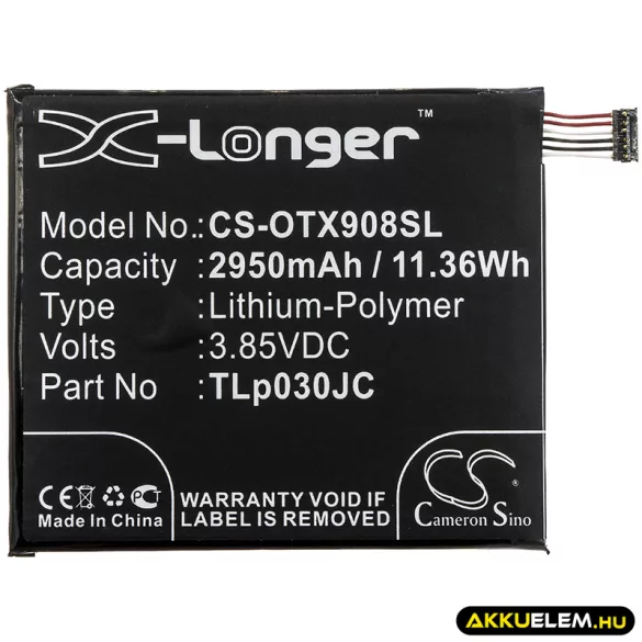 Utángyártott Alcatel mobil Li-Polymer akkumulátor 3.85V 2950mAh TLp030JC, CAC3000034CC - CameronSino