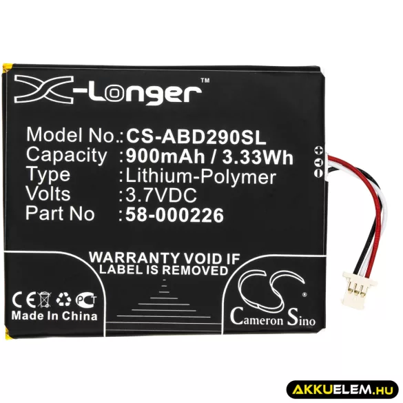 Utángyártott Amazon E-könyv Li-Polymer akkumulátor 3.7V 900mAh 26S1019, 58-000226 - CameronSino