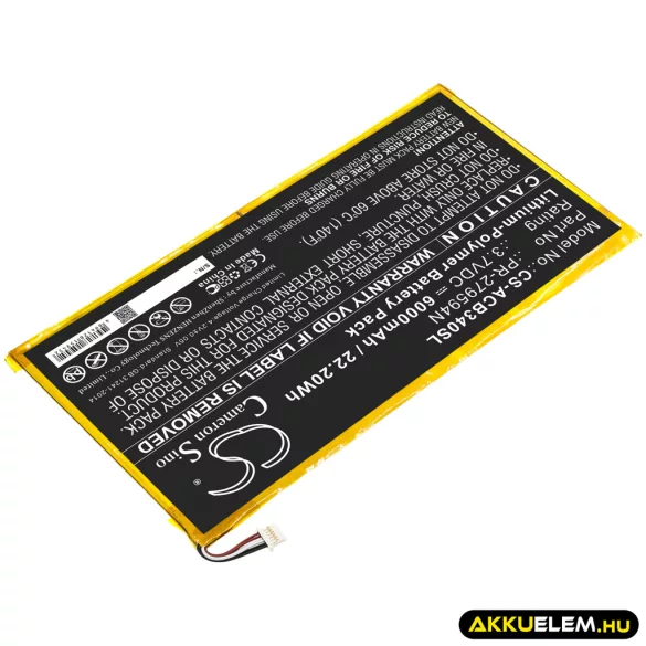 Utángyártott Acer Tablet Li-Polymer akkumulátor 3.7V 6000mAh PR-279594N, PR-279594N(1ICP3/95/94-2) - CameronSino