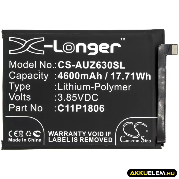 Utángyártott Asus mobil Li-Polymer akkumulátor 3.85V 4600mAh C11P1806, 1ICP5/65/87 - CameronSino