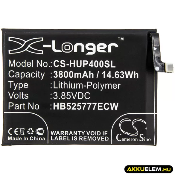 Utángyártott Huawei mobil Li-Polymer akkumulátor 3.85V 3800mAh HB525777ECW, HB525777EEW - CameronSino
