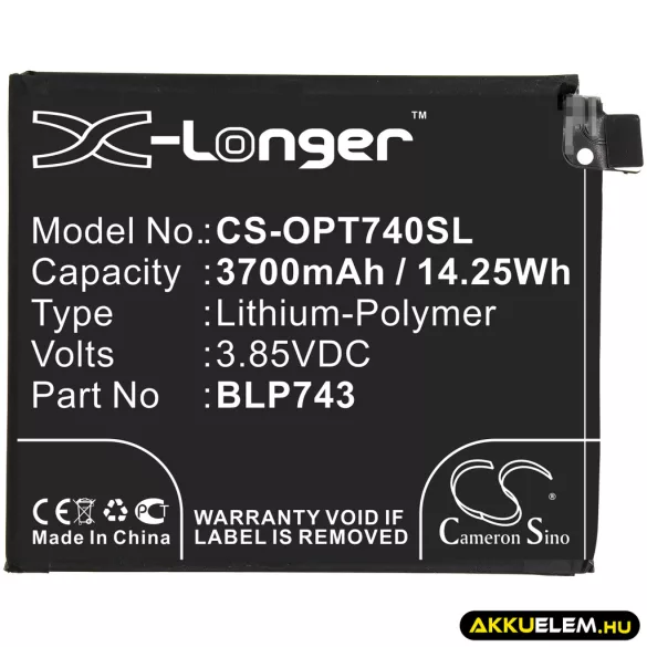 Utángyártott OnePlus mobil Li-Polymer akkumulátor 3.85V 3700mAh BLP743 - CameronSino