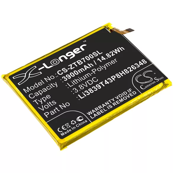 Utángyártott ZTE mobil Li-Polymer akkumulátor 3.8V 3900mAh Li3839T43P8H826348 - CameronSino