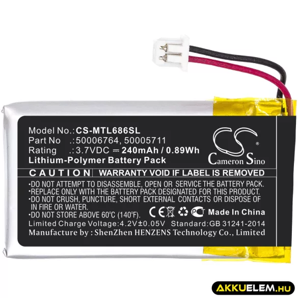 Utángyártott Mitel Vezeték nélküli fejhallgató Li-Polymer akkumulátor 3.7V 240mAh 50005711, 50006763 - CameronSino