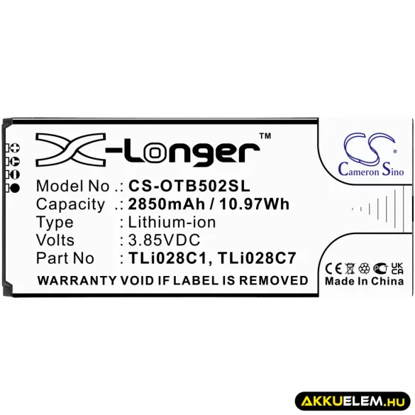 Utángyártott Alcatel mobil Li-ion akkumulátor 3.85V 2850mAh TLi028C1, TLi028C7 - CameronSino