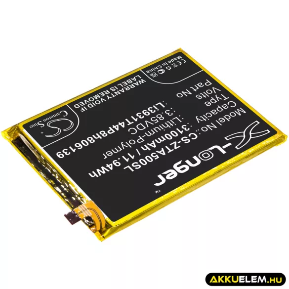 Utángyártott ZTE mobil Li-Polymer akkumulátor 3.85V 3100mAh Li3931T44P8h806139 - CameronSino