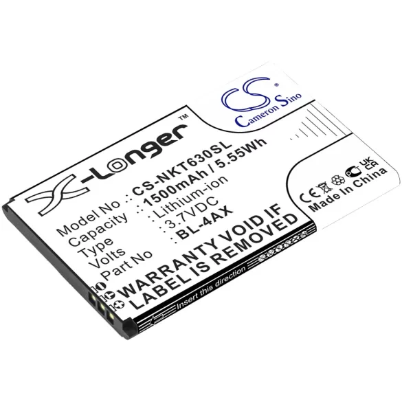 Utángyártott Nokia mobil Li-ion akkumulátor 3.7V 1500mAh BL-4AX, BL-4XL - CameronSino
