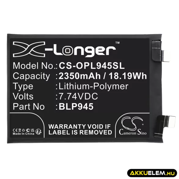 Utángyártott OnePlus mobil Li-Polymer akkumulátor 7.74V 2350mAh BLP945 - CameronSino