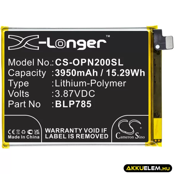 Utángyártott OnePlus mobil Li-Polymer akkumulátor 3.87V 3950mAh BLP785 - CameronSino