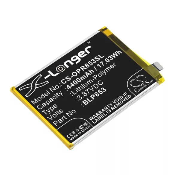 Utángyártott Oppo mobil Li-Polymer akkumulátor 3.87V 4400mAh BLP853 - CameronSino