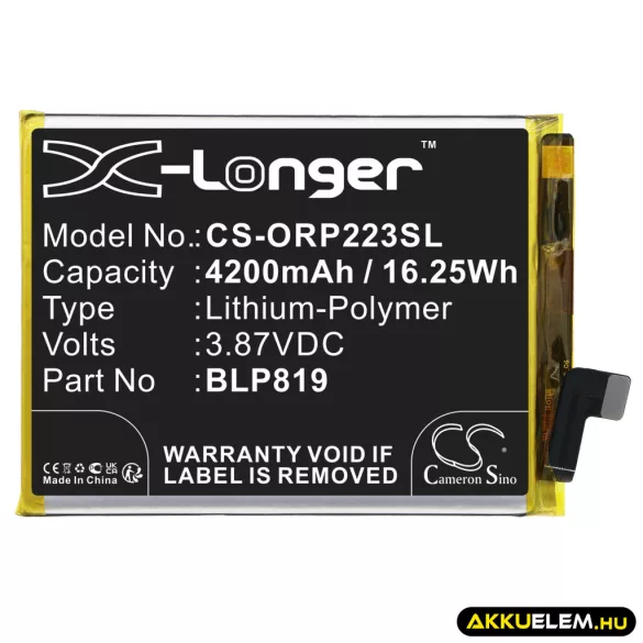 Utángyártott Oppo mobil Li-Polymer akkumulátor 3.87V 4200mAh BLP819 - CameronSino
