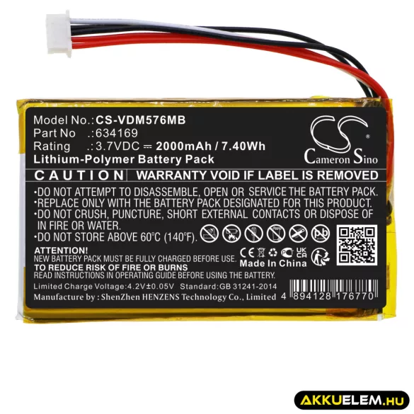 Utángyártott V Tech Babafigyelő Li-Polymer akkumulátor 3.7V 2000mAh 634169 - CameronSino