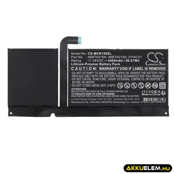 Utángyártott Microsoft Tablet Li-Polymer akkumulátor 11.38V 4400mAh 96BTA016H, 96BTA015H - CameronSino