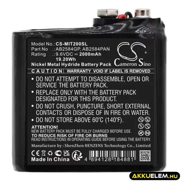 Utángyártott Megger egyéb Ni-MH akkumulátor 9.6V 2000mAh AB2584 GP, AB2584GP - CameronSino