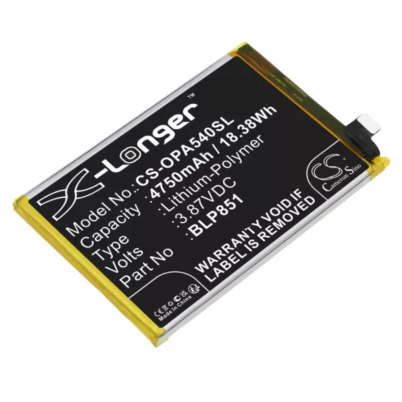 Utángyártott Oppo mobil Li-Polymer akkumulátor 3.87V 4750mAh BLP851 - CameronSino