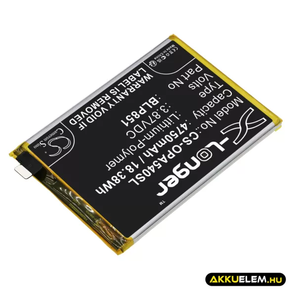 Utángyártott Oppo mobil Li-Polymer akkumulátor 3.87V 4750mAh BLP851 - CameronSino