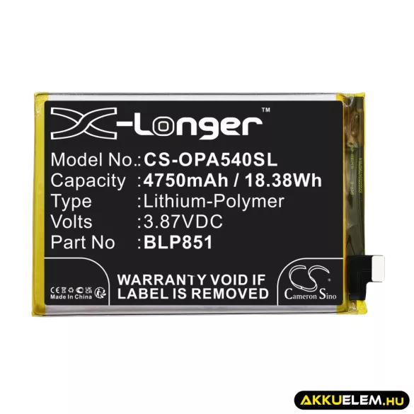 Utángyártott Oppo mobil Li-Polymer akkumulátor 3.87V 4750mAh BLP851 - CameronSino