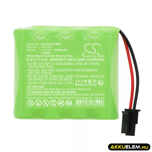 Utángyártott Philips Orvosi Ni-MH akkumulátor 4.8V 2000mAh 1870435, B11923 - CameronSino