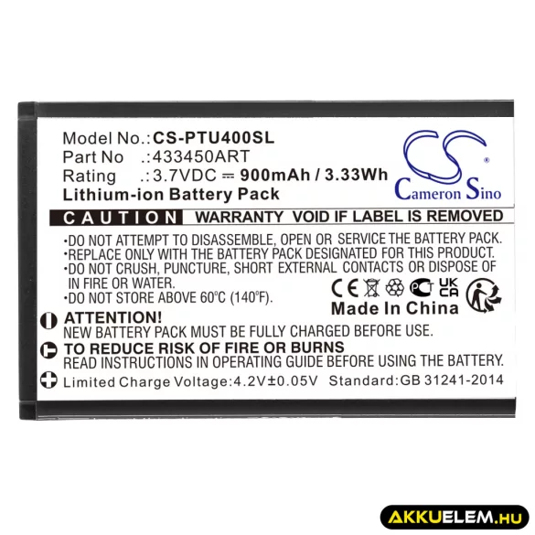Utángyártott Panasonic mobil Li-ion akkumulátor 3.7V 900mAh 433450ART - CameronSino
