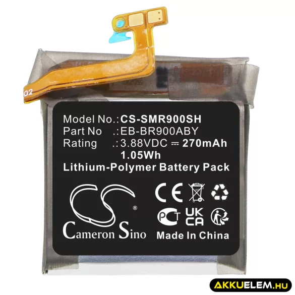 Utángyártott Samsung Okosóra Li-Polymer akkumulátor 3.88V 270mAh EB-BR900ABY, GH43-05112A - CameronSino