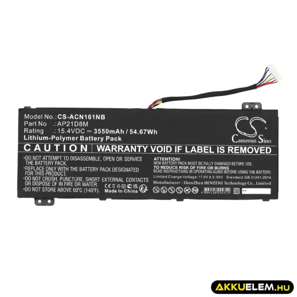 Utángyártott Acer laptop Li-ion akkumulátor 15.4V 3550mAh AP21D8M, KT.0040G.015 - CameronSino