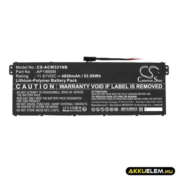 Utángyártott Acer laptop Li-ion akkumulátor 11.61V 4650mAh AP19B8M, KT0030G024 - CameronSino