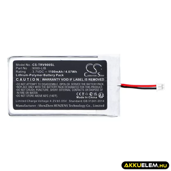 Utángyártott Trail Tech GPS Li-Polymer akkumulátor 3.7V 1100mAh 9000-LIB, 9000-B800 - CameronSino