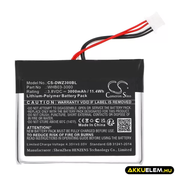 Utángyártott Dejavoo Fizetési terminál Li-Polymer akkumulátor 3.8V 3000mAh WHB03-3000 - CameronSino