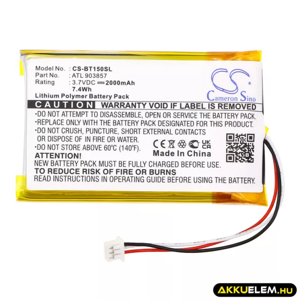 Utángyártott Globalstar GPS Li-Polymer akkumulátor 3.7V 2000mAh ATL903857, GT920 - CameronSino