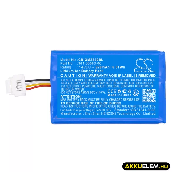 Utángyártott Garmin GPS Li-ion akkumulátor 7.4V 920mAh 361-00063-00, 361-00063-04 - CameronSino