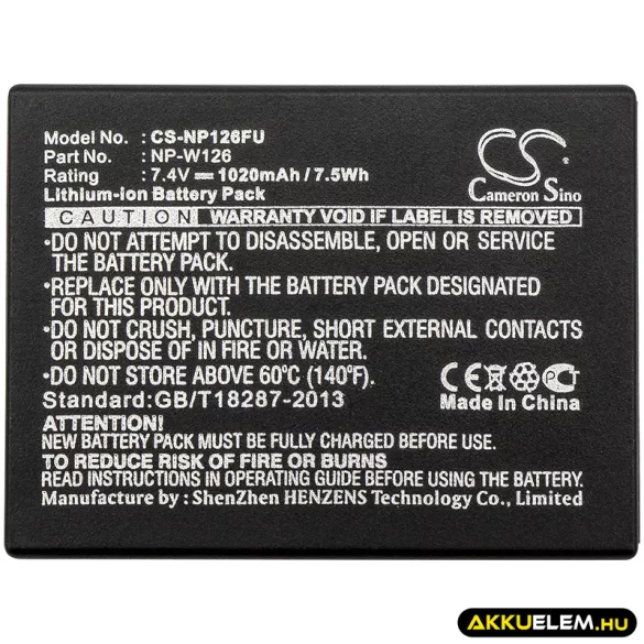 Utángyártott Fujifilm Kamera Li-ion akkumulátor 7.4V 1020mAh NP-W126S, NP-W126 - CameronSino
