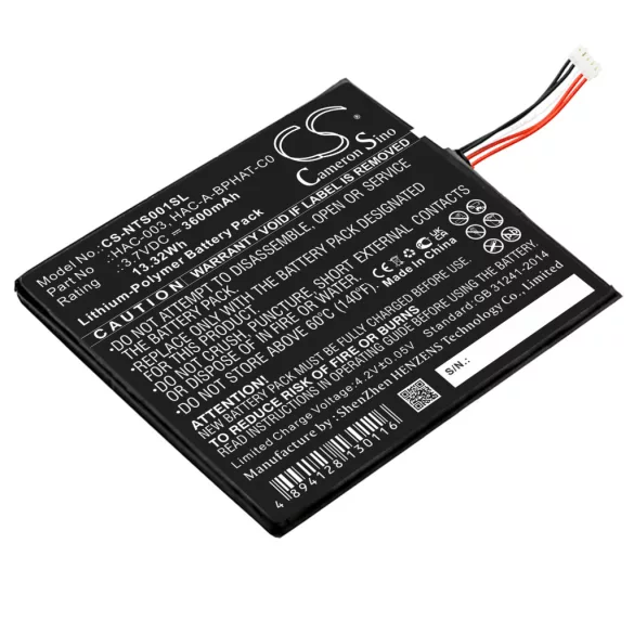 Utángyártott Nintendo Játékkonzol Li-Polymer akkumulátor 3.7V 3600mAh HAC-003, HAC-A-BPHAT-C0 - CameronSino