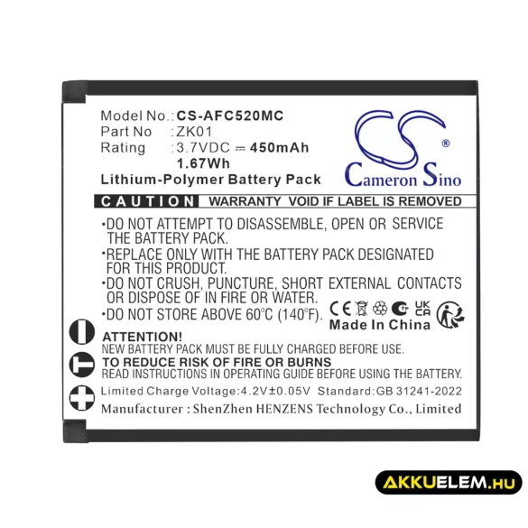 Utángyártott AgfaPhoto Kamera Li-Polymer akkumulátor 3.7V 450mAh ZK01 - CameronSino
