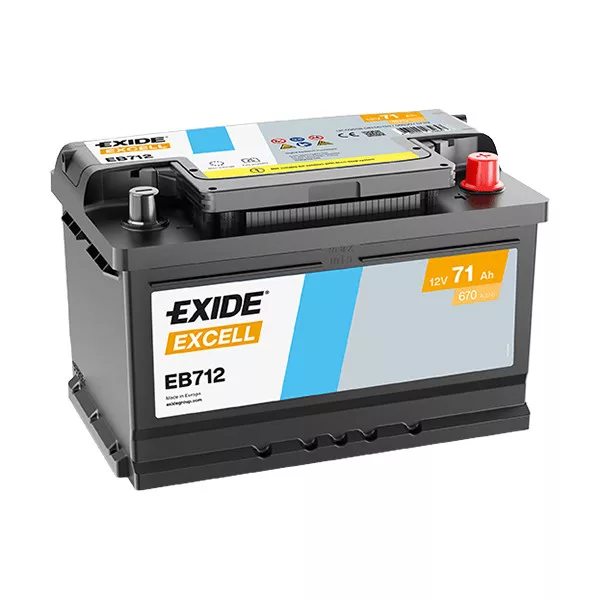 71Ah EXIDE Excell EB712 autó akkumulátor JOBB+ 71Ah EXIDE Excell EB712 autó akkumulátor JOBB+
