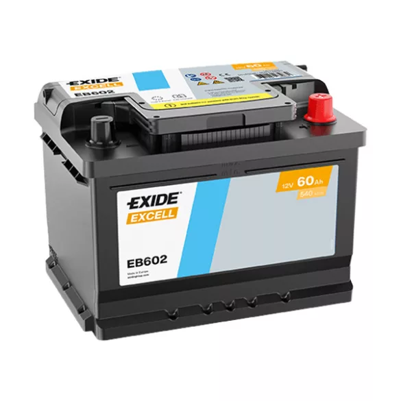 60Ah EXIDE Excell EB602 autó akkumulátor JOBB+