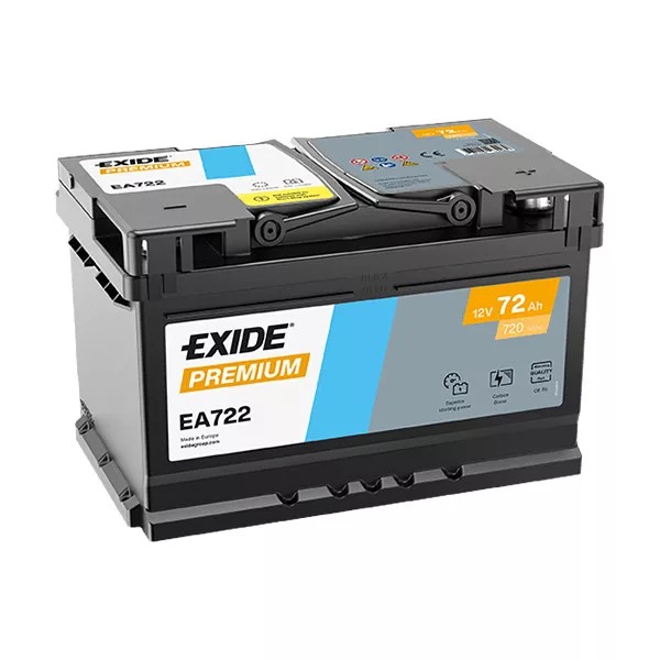 72Ah EXIDE Premium EA722 autó akkumulátor JOBB+ 72Ah EXIDE Premium EA722 autó akkumulátor JOBB+