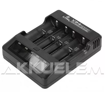 XTAR VP4 négy csatornás Li-Ion LCD kijelzős hálózati akkutöltő