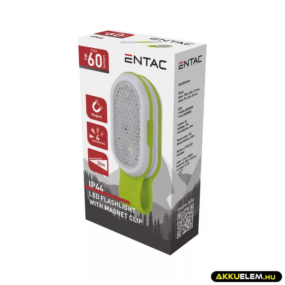 Entac elemlámpa csiptethető mágneses 2*CR1220 elem tartozék