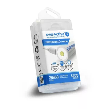   everActive 26650 3,7V 5200mAh li-ion akkumulátor microUSB bemenettel