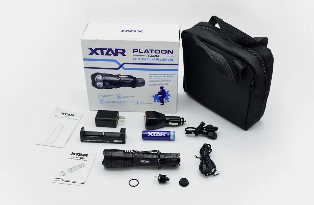 XTAR TZ20 U2 Platoon szett 840lm taktikai lámpa + 18650 3500mAh akku + MC1 töltő XTAR TZ20 U2 Platoon szett 840lm taktikai lámpa + 18650 3500mAh akku + MC1 töltő