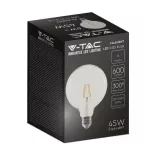 V-TAC E27 G125 Filament LED-izzó 6W 2700K 550lm 300°
