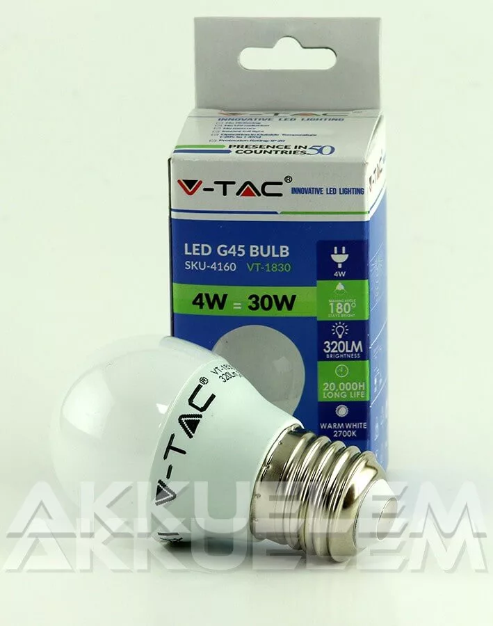 V-TAC E27 4W 320lm 2700K 180 ° LED-izzó kis gömb búrás