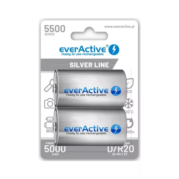 everActive D 5000mAh Silver Line akku 2db/csomag (ár/csomag) ready to use