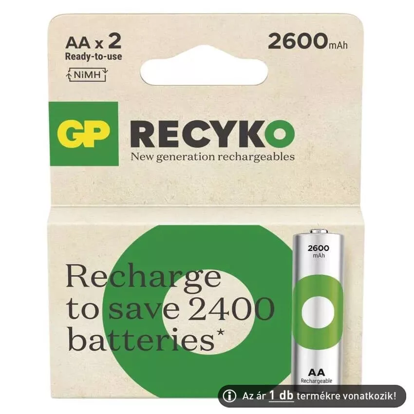 GP ReCyko+ 2700Series 1,2V 2600mAh AA elemméretű akkumulátor (ár/db)