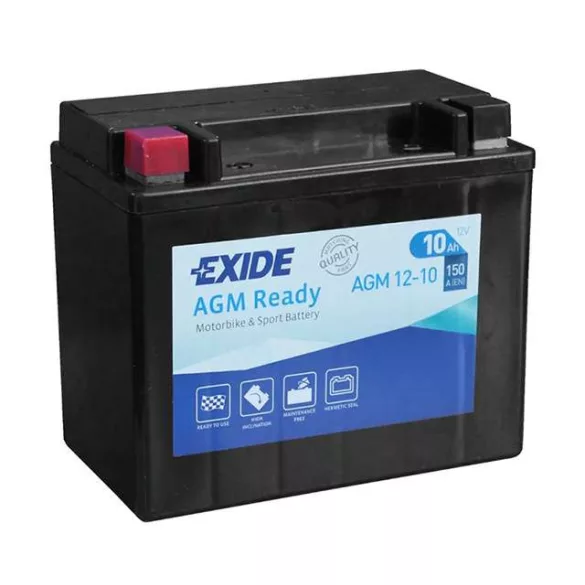 Exide 12V 10Ah 150A AGM12-10 motorkerékpár akkumulátor BAL+