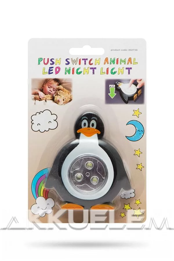 Gyermek éjjelifény lámpa PINGVIN figurás, nyomógombos